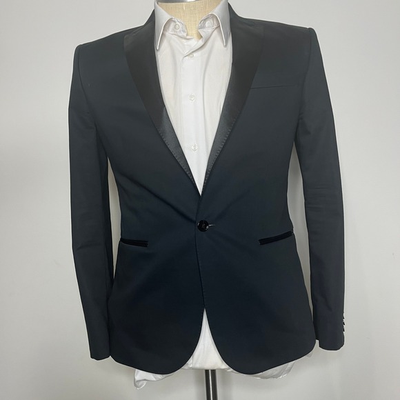Express Slim Fit Photographer Blazer Tuxedo Jacket‎ Black Peak Lapel 42R - Picture 1 of 11